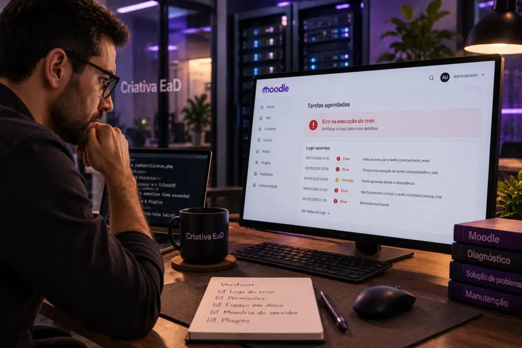 Quais problemas podem ocorrer quando o cron do Moodle™ não funciona corretamente?